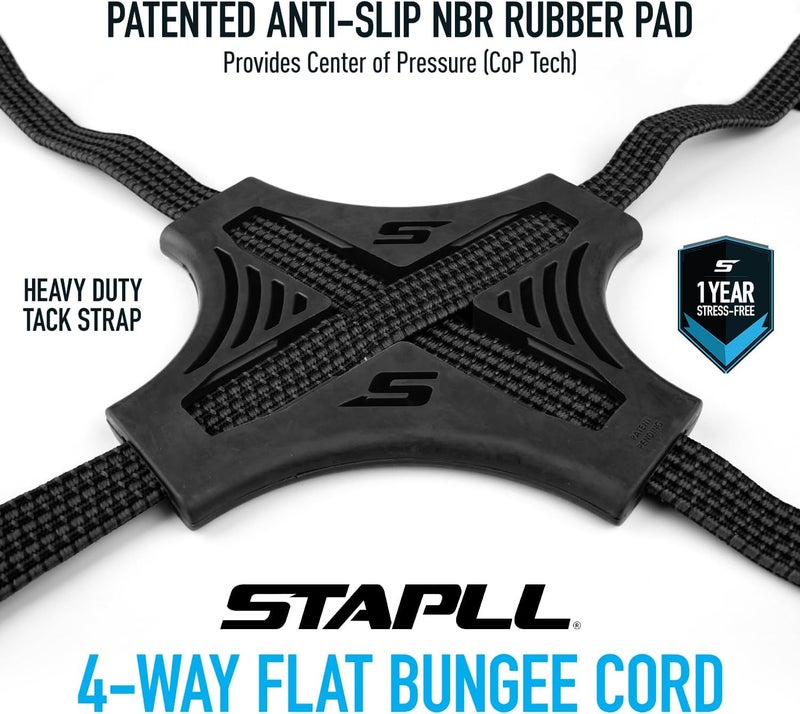 STAPLL Tack Strap – 4-Way Flat Bungee Cord with Rubber Pad Grip, Non-Slip Tie Down Straps for Motorcycle, ATV, Kayak, Cycling, Camping, Truck Storage, Adjustable Bungee Cords - 2 Pack (Blue) - Image 2